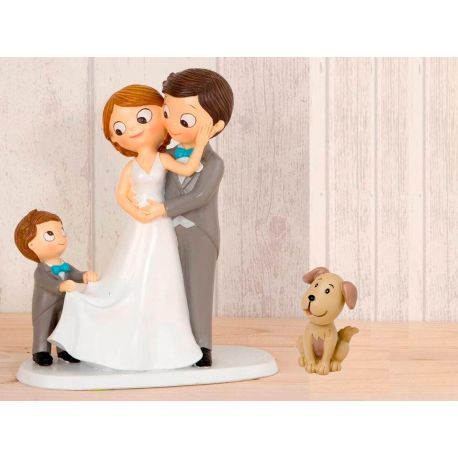 Figura pastel novios con mascota perro ❤️ Etiquetas de Recuerdo Gratis